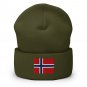 Cuffed Beanie Hat Norway Flag Embroidered Winter Hat Knit Patriotic Hat, Norwegian Pride