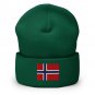 Cuffed Beanie Hat Norway Flag Embroidered Winter Hat Knit Patriotic Hat, Norwegian Pride