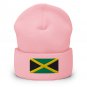 Cuffed Beanie Hat Jamaica Flag Embroidered Winter Hat Knit Patriotic Hat, Jamaican Pride