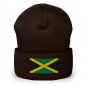 Cuffed Beanie Hat Jamaica Flag Embroidered Winter Hat Knit Patriotic Hat, Jamaican Pride