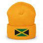 Cuffed Beanie Hat Jamaica Flag Embroidered Winter Hat Knit Patriotic Hat, Jamaican Pride