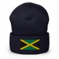 Cuffed Beanie Hat Jamaica Flag Embroidered Winter Hat Knit Patriotic Hat, Jamaican Pride