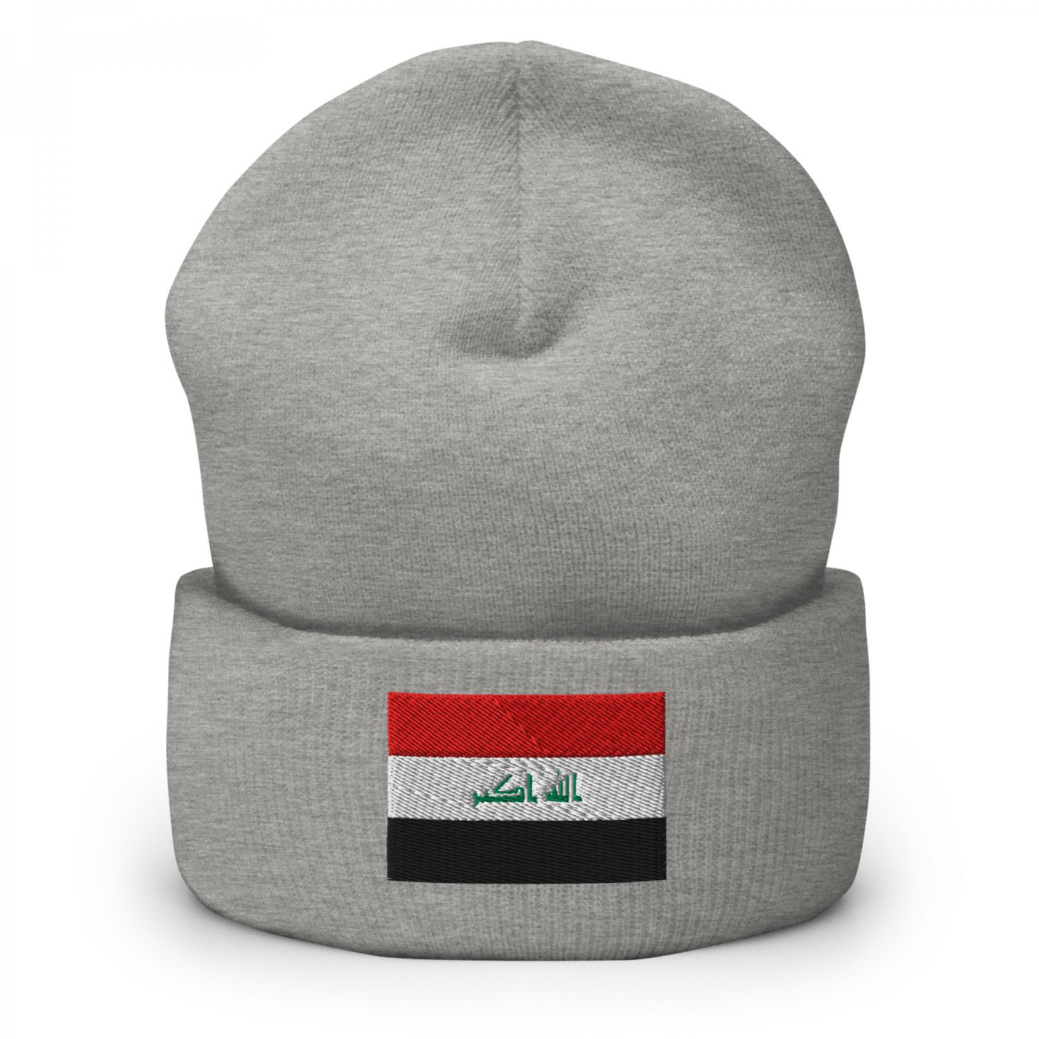 Cuffed Beanie Hat Iraq Flag Embroidered Winter Hat Knit Patriotic Hat, Iraqi Pride