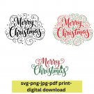 Merry Christmas Calligraphy 3 PNG & SVG – Classic Red & Green Hand Lettering Digital Art