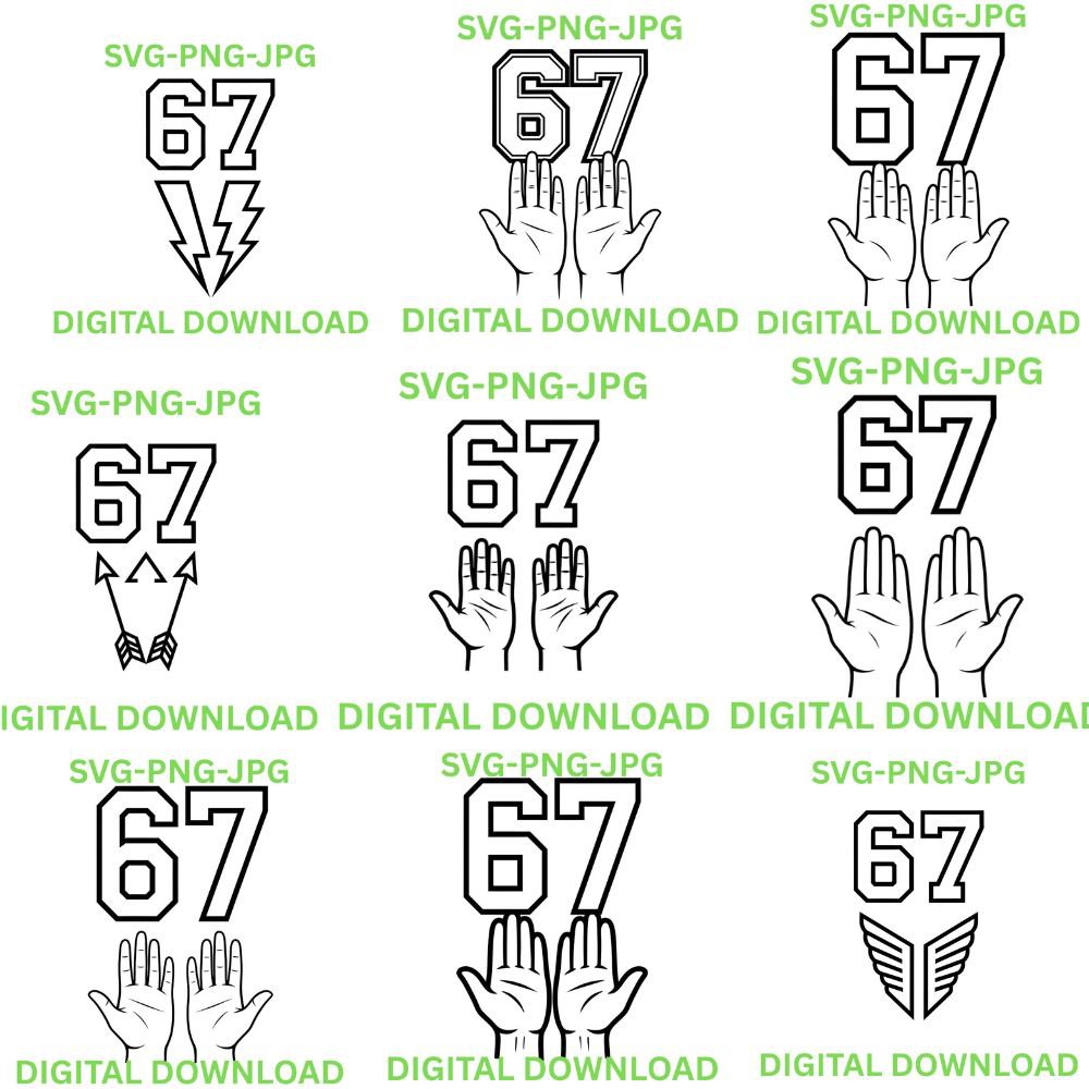 Bundle 10 File Six Seven Meme PNG | Funny Viral Internet Trend | 67 Hands 6-7