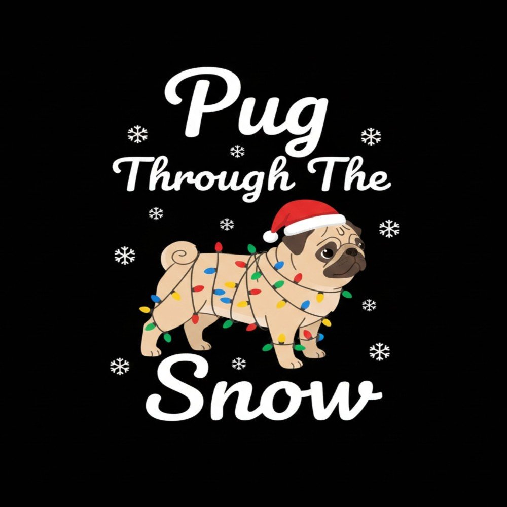 Pug Through Snow PNG: Xmas Dog Art (Digital Download)