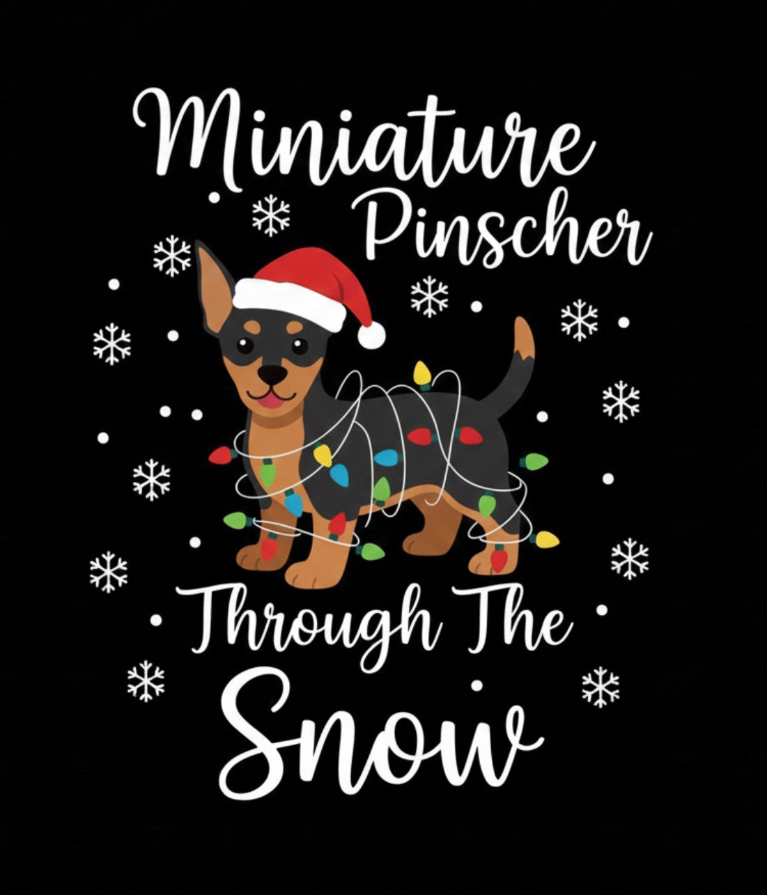 Miniature Pinscher Dog Through Snow Christmas winter dog art holiday png festive pet illustration
