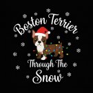 Boston Terrier Dog Through Snow Christmas  winter dog art holiday png festive pet illustration