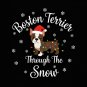 Boston Terrier Dog Through Snow Christmas  winter dog art holiday png festive pet illustration