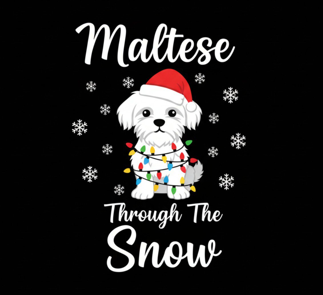 Maltese Dog Through Snow Christmas PNG: winter dog art holiday png festive pet illustration