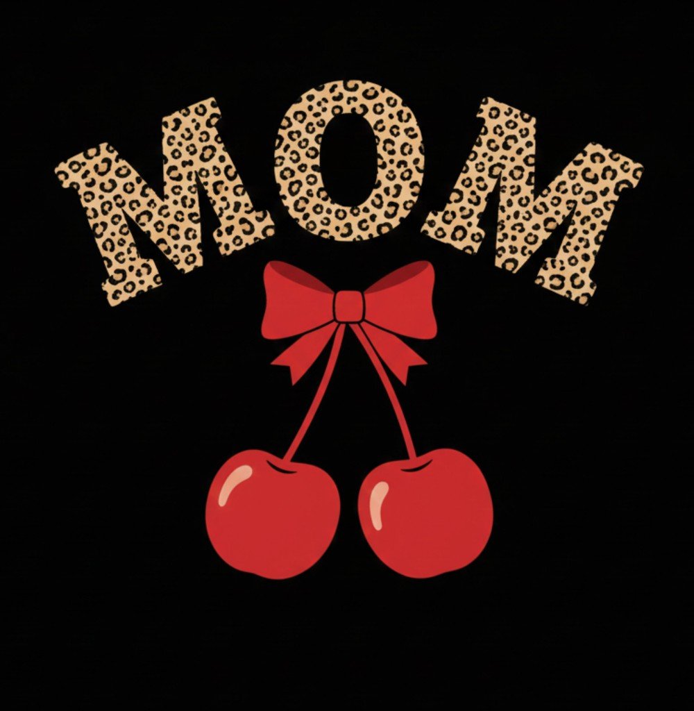 Mom Leopard Cherry PNG: retro cherry art aesthetic png leopard print design (Digital Download)