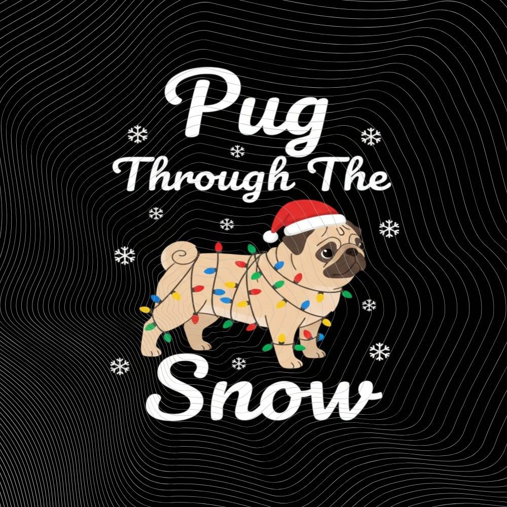 Pug Through Snow PNG: Xmas Dog Art (Digital Download)