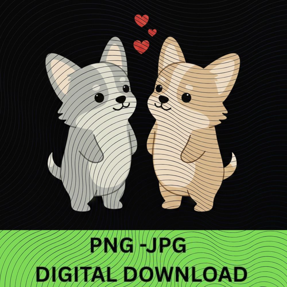 Corgi Valentine PNG &acirc;�� Cute Corgi Dog Couple, Kawaii Puppy Love Digital Download for Dog Lovers