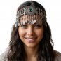 Vintage Amazigh Silver Coin Headband - Handmade Moroccan Headdress with Red Gem