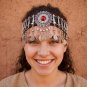 Vintage Amazigh Silver Coin Headband - Handmade Moroccan Headdress with Red Gem