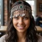 Vintage Amazigh Silver Coin Headband - Handmade Moroccan Headdress with Red Gem