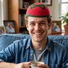 Handmade Moroccan Kufi Men's Knitted Hat, Crochet Cap with Morocco Flag
