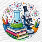 Back to School Science PNG: Smiling Laboratory Flask Microscope Atoms Books Pencils Classroom Back to School Science PNG: Smiling Laboratory Flask Microscope Atoms Books Pencils Classroom