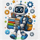 Back to School Robots PNG: Friendly Robot Books Pencils Backpack Gears Stars Classroom Clipart Back to School Robots PNG: Friendly Robot Books Pencils Backpack Gears Stars Classroom Clipart