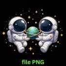 International Day of Friendship PNG: Two Astronaut Mascots Holding Tiny Planet
