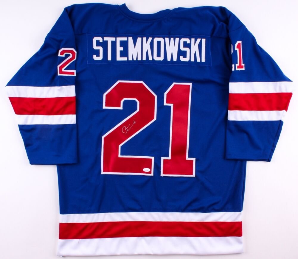 Pete Stemkowski Signed Blue Rangers Jersey (JSA) Playing career 1963–1979