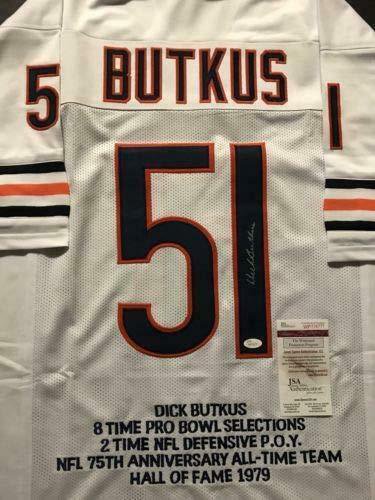 Dick Butkus Signed Chicago Bears White Career Stat Jersey Jsa 8×pro