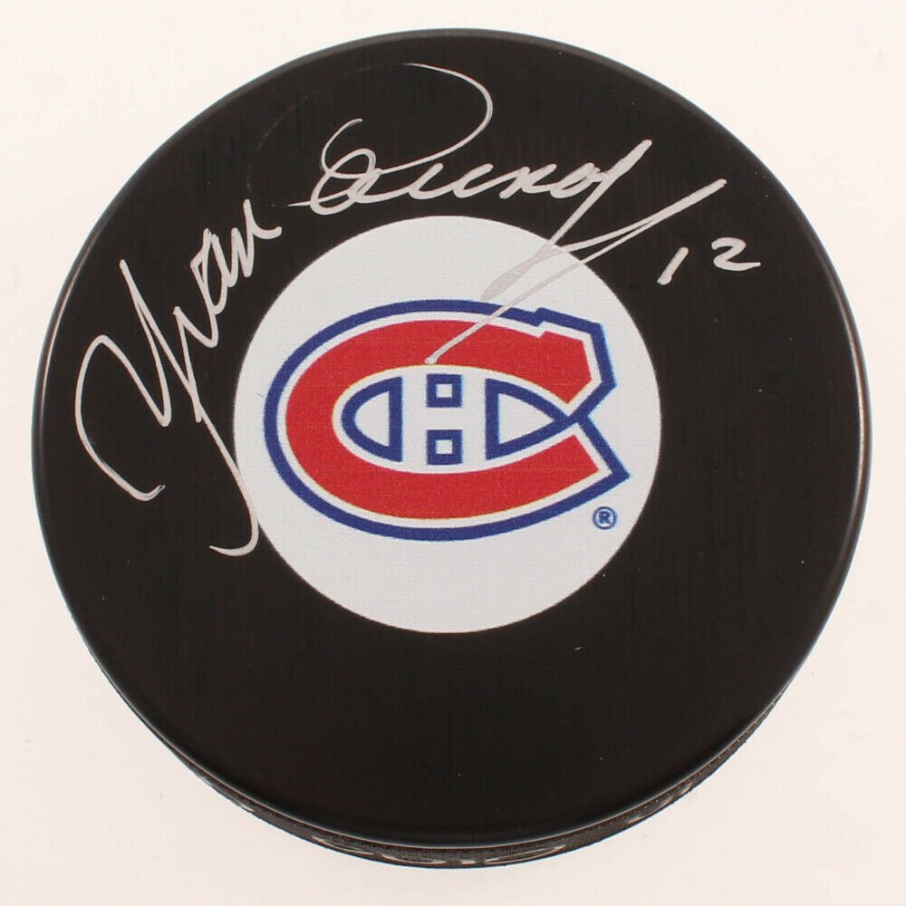 Yvan Cournoyer Signed Montreal Canadiens Hockey Puck (COJO COA) NHL HOF ...