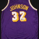 Magic Johnson Signed Los Angeles Lakers Purple Jersey (PSA/DNA COA) 5xNBA Champ