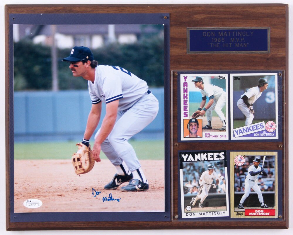 Don Mattingly Signed Yankees 12x15 Plaque JSA Includes 1984 Topps 