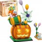 Halloween Pumpkin Cabin Model Building Bricks Toys with Lights Blocks Gift Set