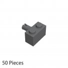 50 PCS Dark Gray Part 2458 Brick Special 1X2 with Pin Building Pieces Bulk Lot