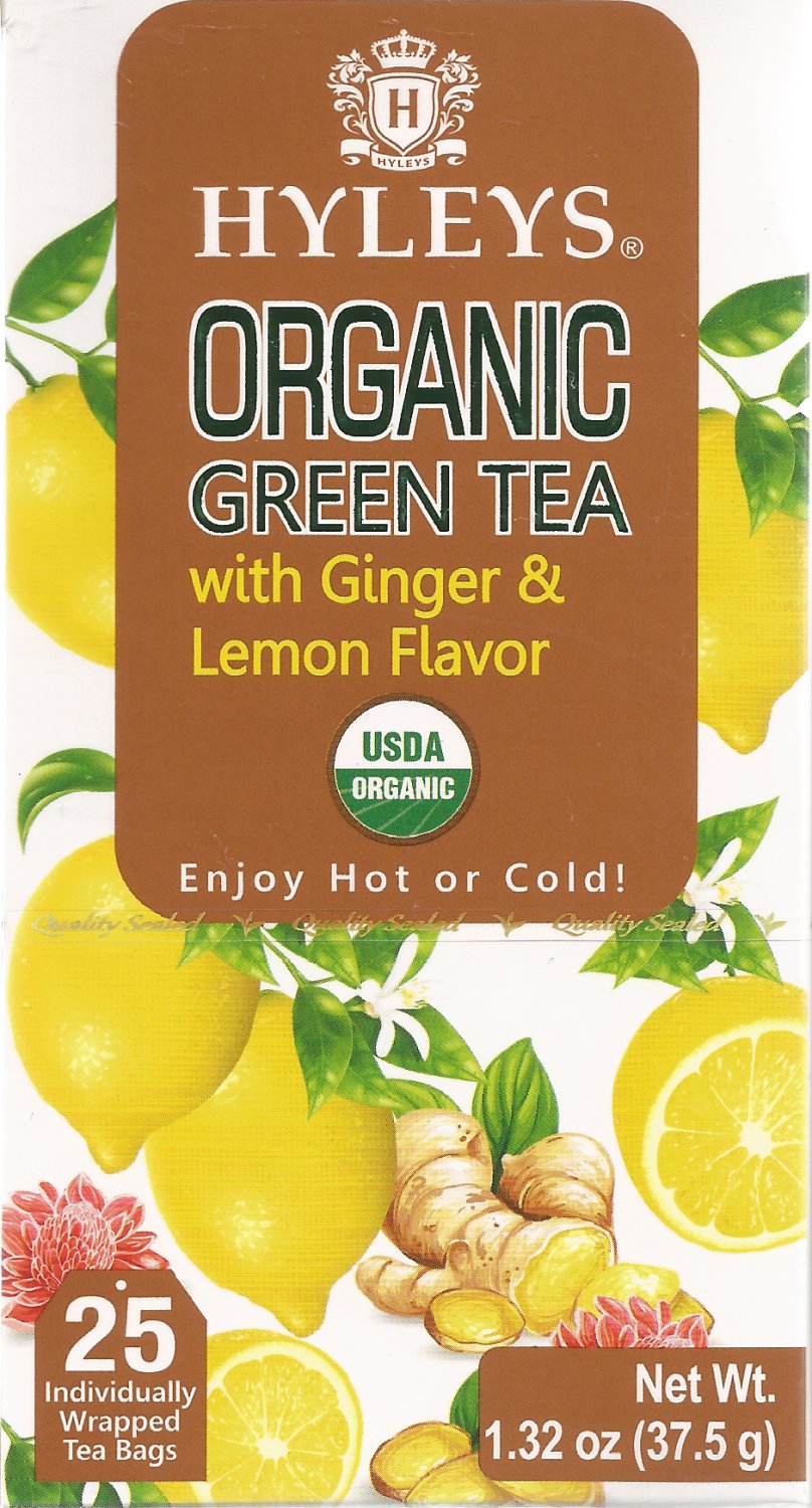 Hyleys Organic Green Tea With Ginger & Lemon Flavor 25 Tea Bags