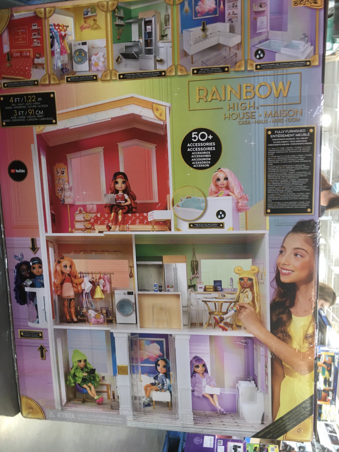 Rainbow High House Playset 3Story Wood Doll House (4’ Tall and 3’ Wide)