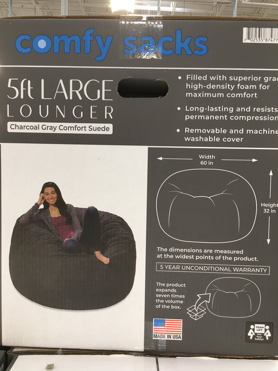 Comfy Sacks 5' Memory Foam Bean Bag Chair