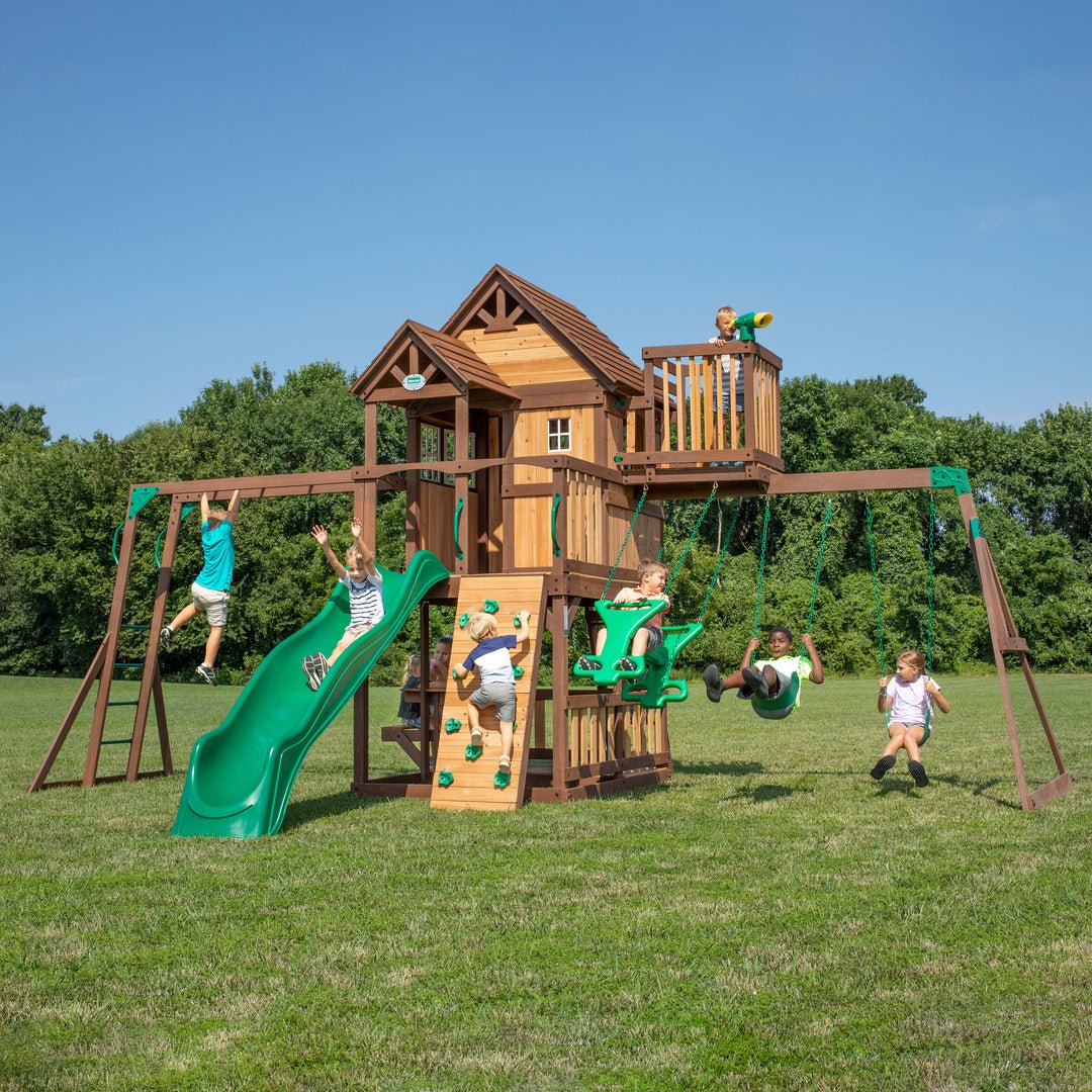 Skyfort II with Wave Slide Cedar Swing Set/PlaySet