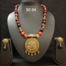 Semi-Precious Tiger Eye stone with Flower pendent Necklace & Earring Set.