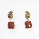 Traditional/Antique look oxidized gold plated Mango stud with Brown flat bead drops earrings