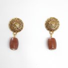 Antique look oxidized gold plated Flower stud with Brown rounded oval bead drops earrings