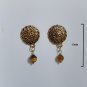 Gold plated oxidized Flower stud with Tiger's Eye round semi-precious stone bead drops earrings