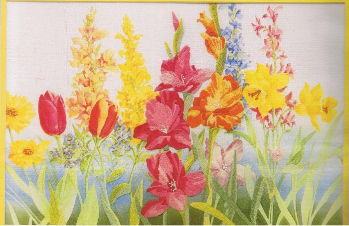 RARE Spring Garden Tulip Iris Crewel Emroidery Kit