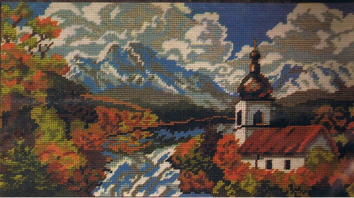 Creatique Church with a Steeple in the Mountains Needlepoint/Tapestry Kit ON SALE!!