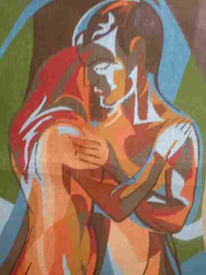 Cubinist Lovers Embrace Modern Needlepoint Handpainted Canvas