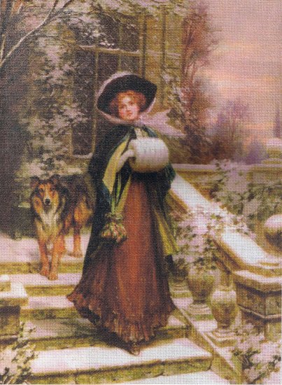 UNIQUE!! Victorian Winter Stroll with a Dog Needlepoint/Tapestry Kit