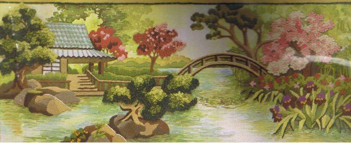 Sunset Oriental Tea Garden Crewel Stitchery Kit