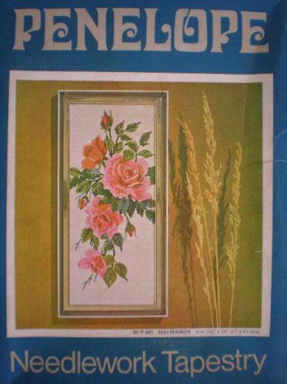 Vintage Penelope Needlework Tapestry Malmaison Rose Bouquet Tapestry Panel