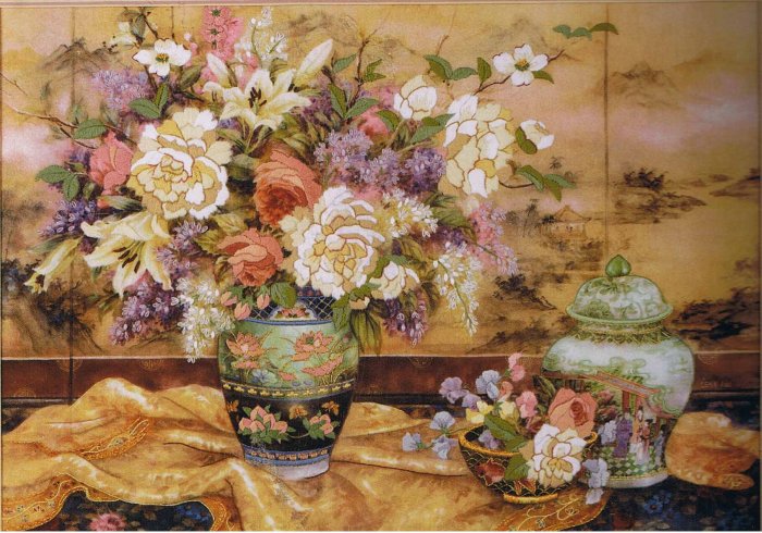 The Gold Collection Crewel embroidery "Oriental Splendor" designed by Lena Liu