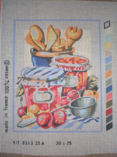 SALE SEG Kitchen "Jams" Tapestry Needlepoint Starter Canvas and Yarn