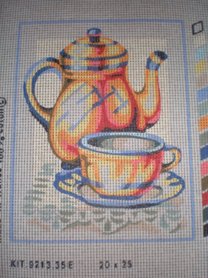 SALE SEG Kitchen "Tea Cup" Tapestry Needlepoint Starter Kit - Canvas and Yarn