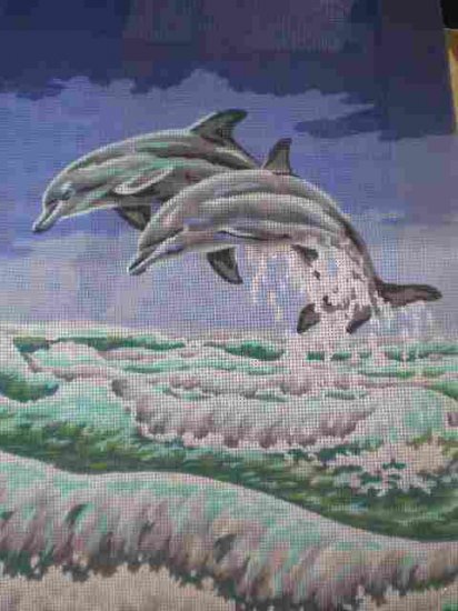 Collection D'Art Dancing Dolphins Canvas Tapestry / Needlepoint / Cross Stitch