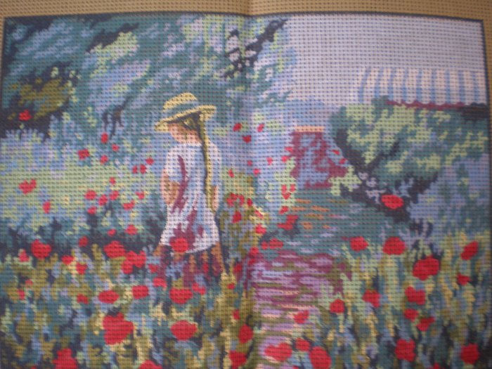 DMC Girl in Field - Afternoon Walk Tapestry / Needlepoint / Cross Stitch Canvas and Yarn